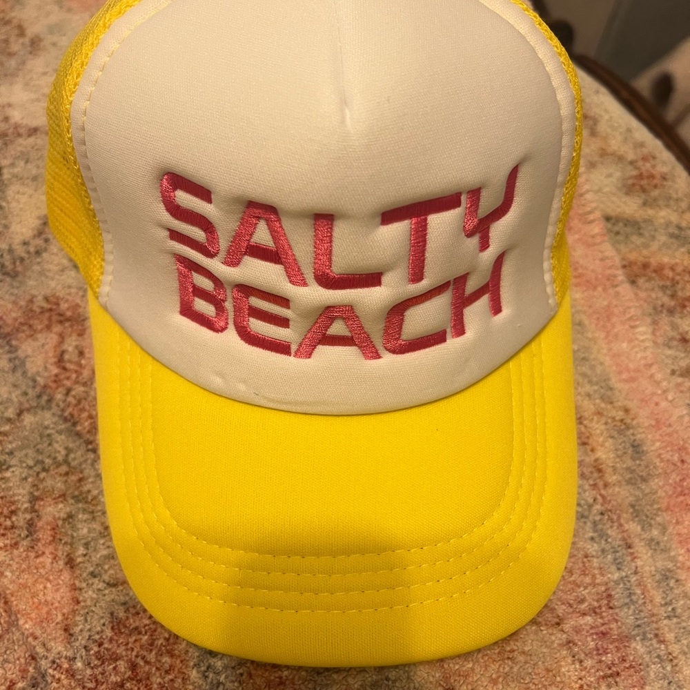Yellow and White Trucker‎ Hat with Pink 'Salty Beach'
